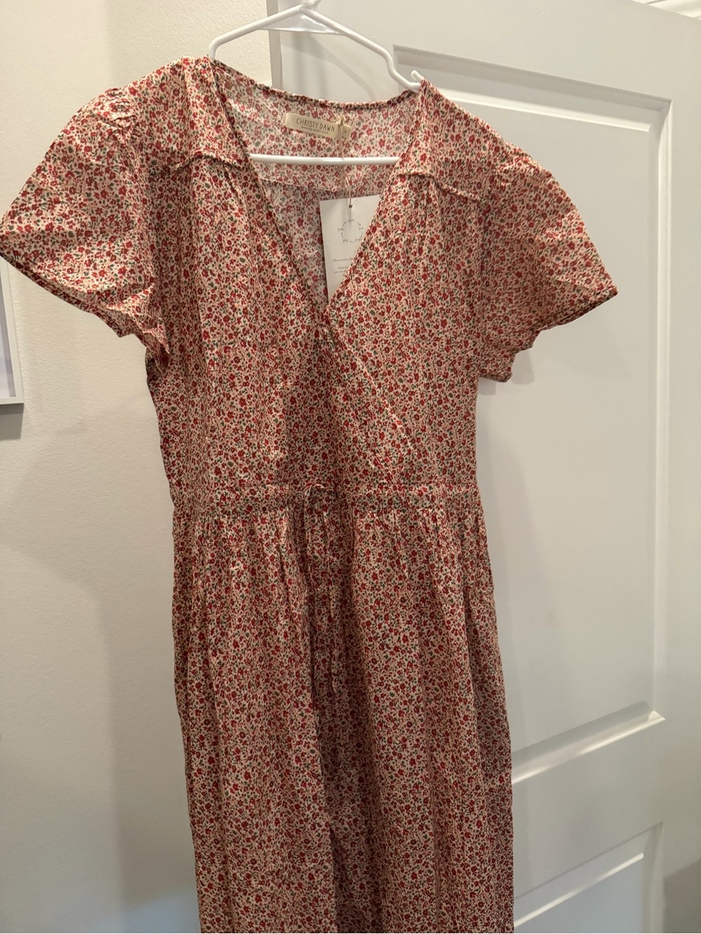 Christy Dawn Red Floral V-Neck Short Sleeve Midi Dress